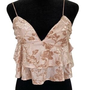 Molly Green Womens Velvet Burnout Crop Ruffle Tank‎ Size M Campaign Romantic Y2K